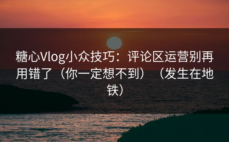 糖心Vlog小众技巧：评论区运营别再用错了（你一定想不到）（发生在地铁）